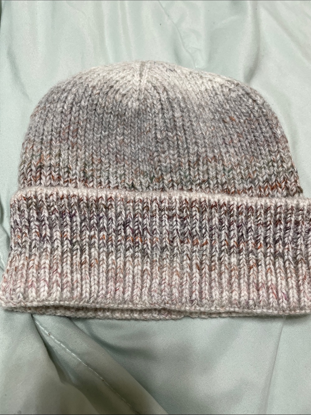 Women's Knit Beanie Hat in Heathered Cream and Taupe